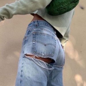 Levi’s 501 Button Fly Vintage Faded Blue Butt Rip Jeans